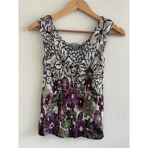 Investments Petites Floral Pleated Multicolor Sheer Tank Size Small Y2K Coquette